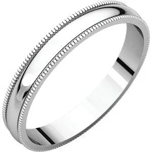 14K White 3mm Light Milgrain Band