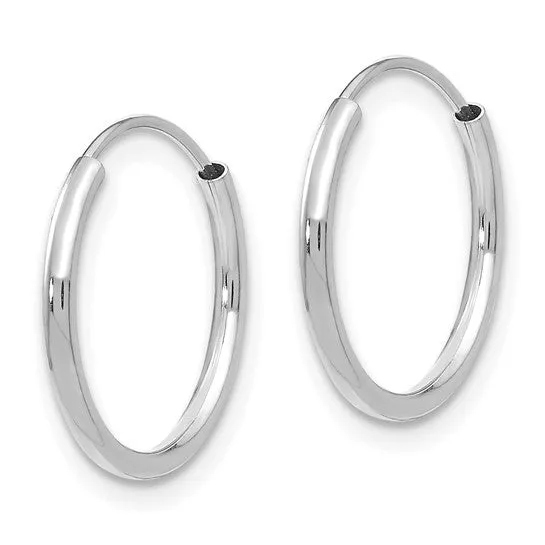 14k White Gold 1.25 MM 13 MM Endless Hoop Earrings