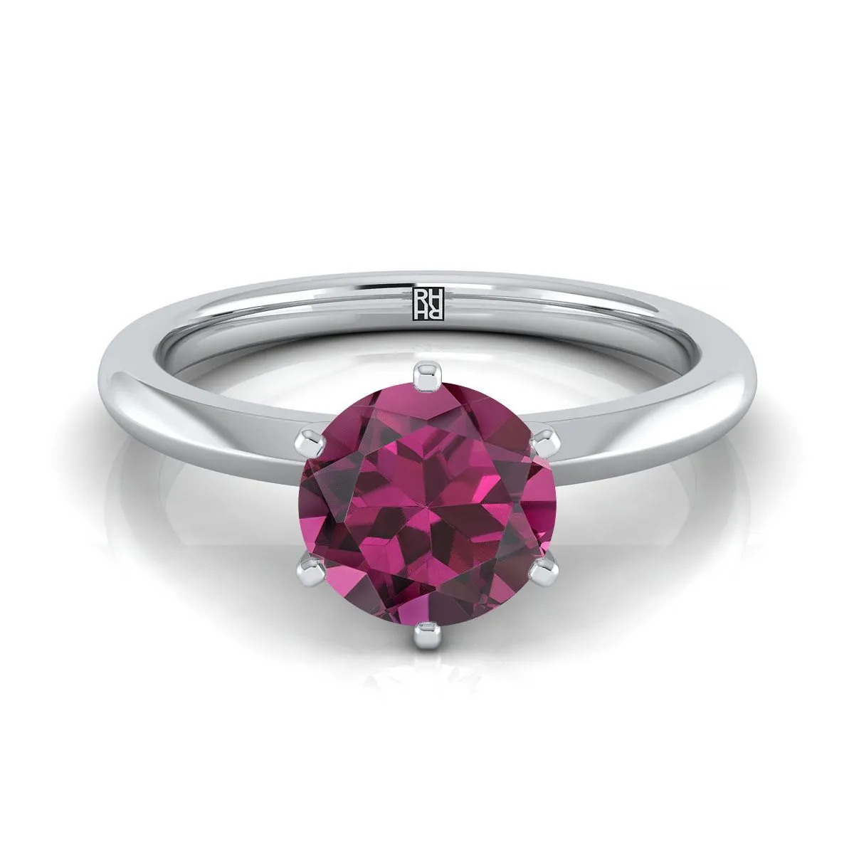 14K White Gold Round Brilliant Garnet Pinched Comfort Fit Claw Prong Solitaire Engagement Ring