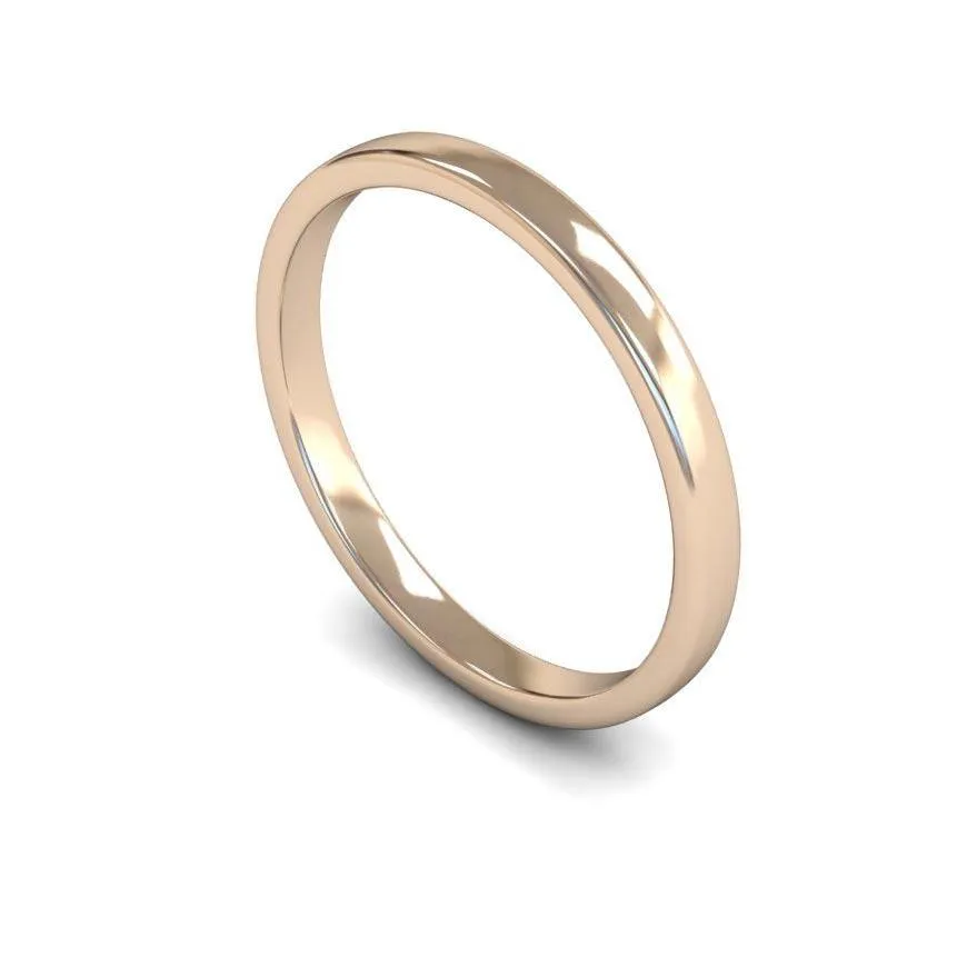 18ct Rose Gold Light Weight Edged Slight Court 2mm Wedding Ring