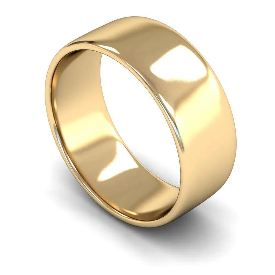 18ct Yellow Gold Light Weight Edged Slight Court 8mm Wedding Ring