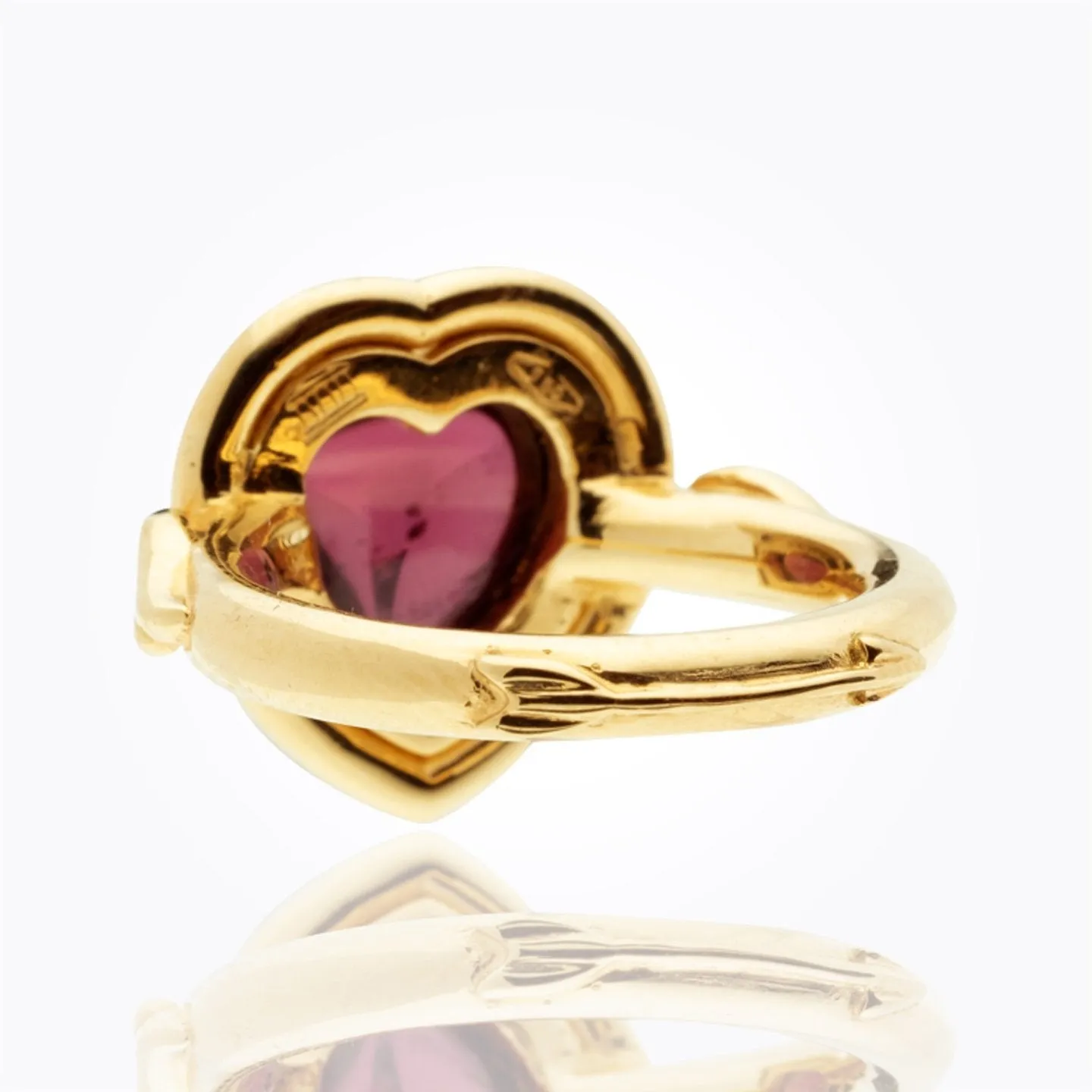 18K Winged Heart Ring with rhodolite