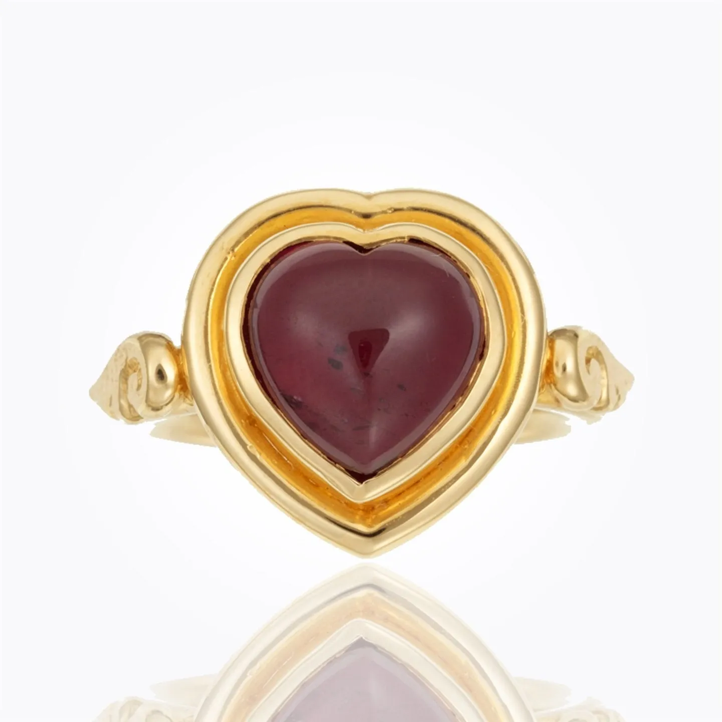 18K Winged Heart Ring with rhodolite