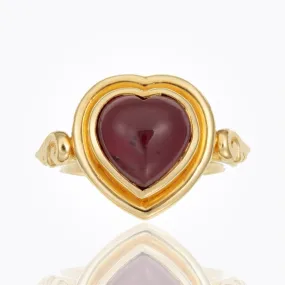 18K Winged Heart Ring with rhodolite