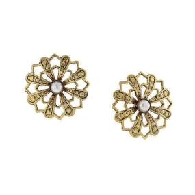 1928 Jewelry Flower & Faux Pearl Stud Earrings