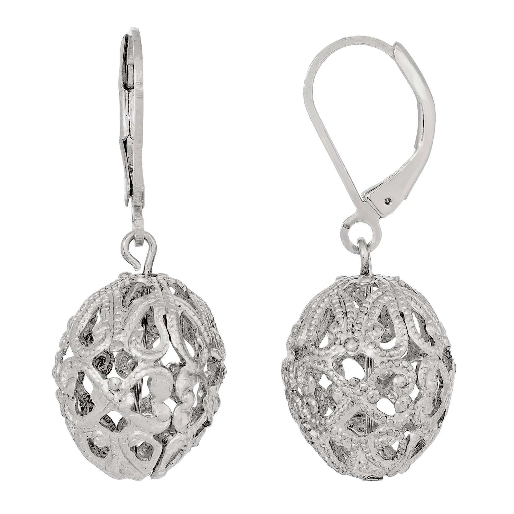 1928 Jewelry Oval Filigree Puff Drop Earrings