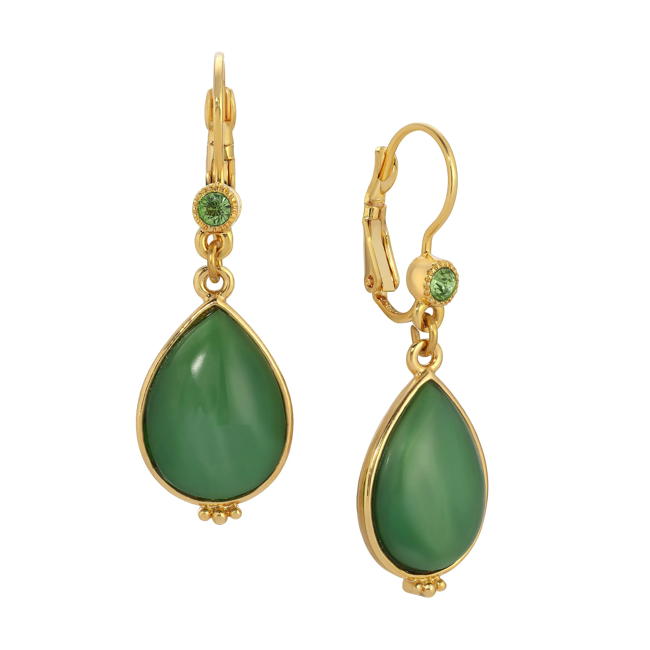 1928 Jewelry Peridot Crystal and Green Pear Shape Moonstone Drop Earrings