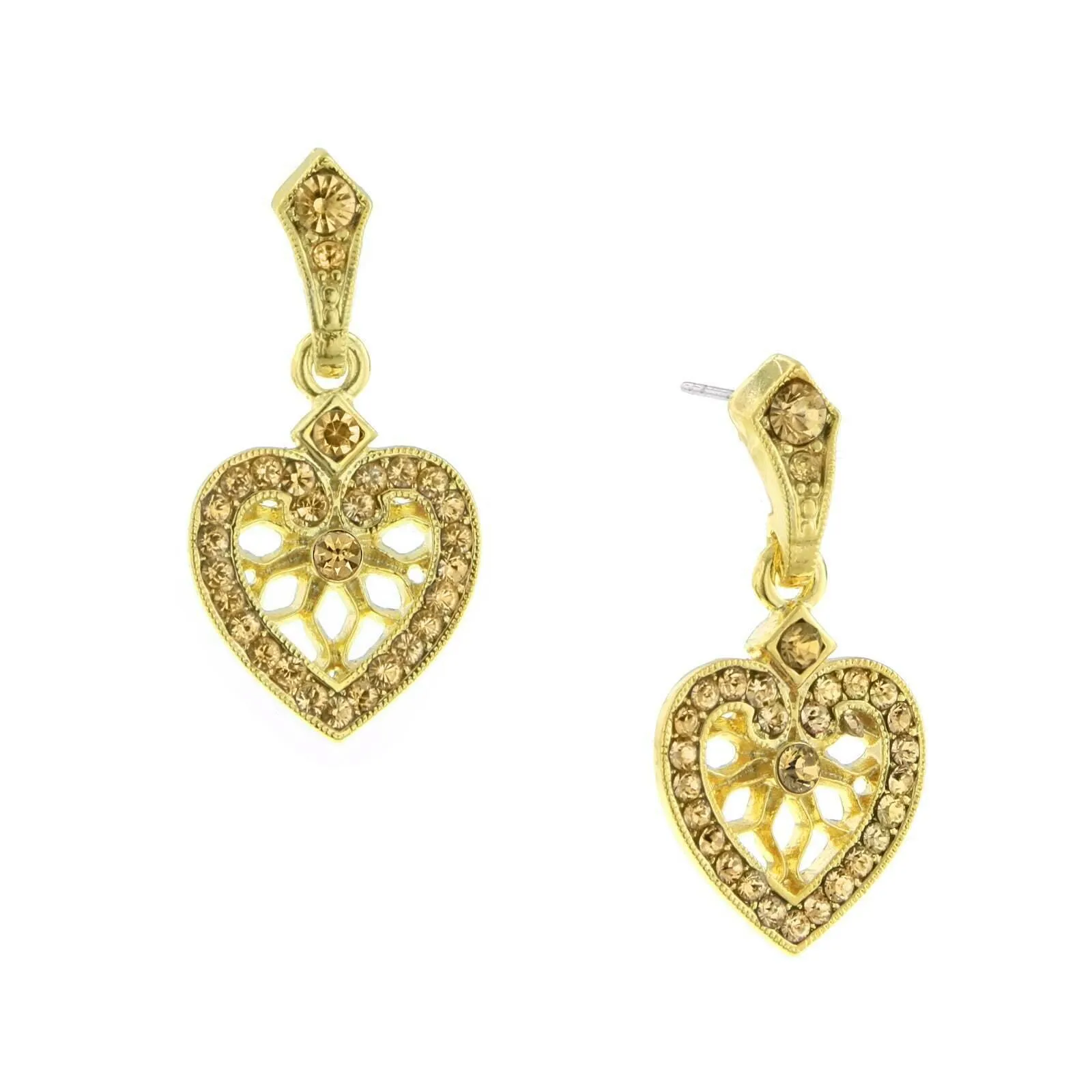 1928 Jewelry "Heart of Hearts" Crystal Post Dangle Earrings