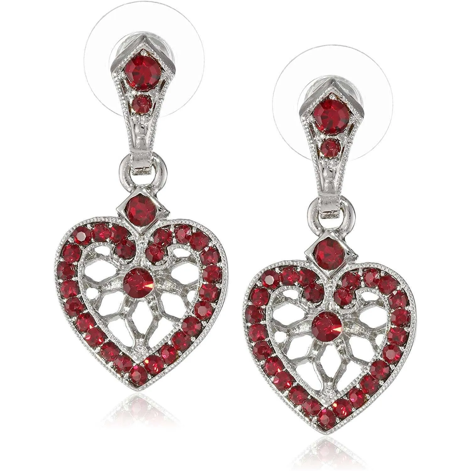 1928 Jewelry "Heart of Hearts" Crystal Post Dangle Earrings