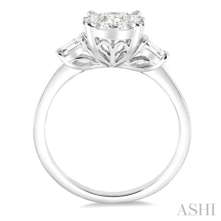 3/4 Ctw Round Cut Diamond Lovebright Engagement Ring in 14K White Gold