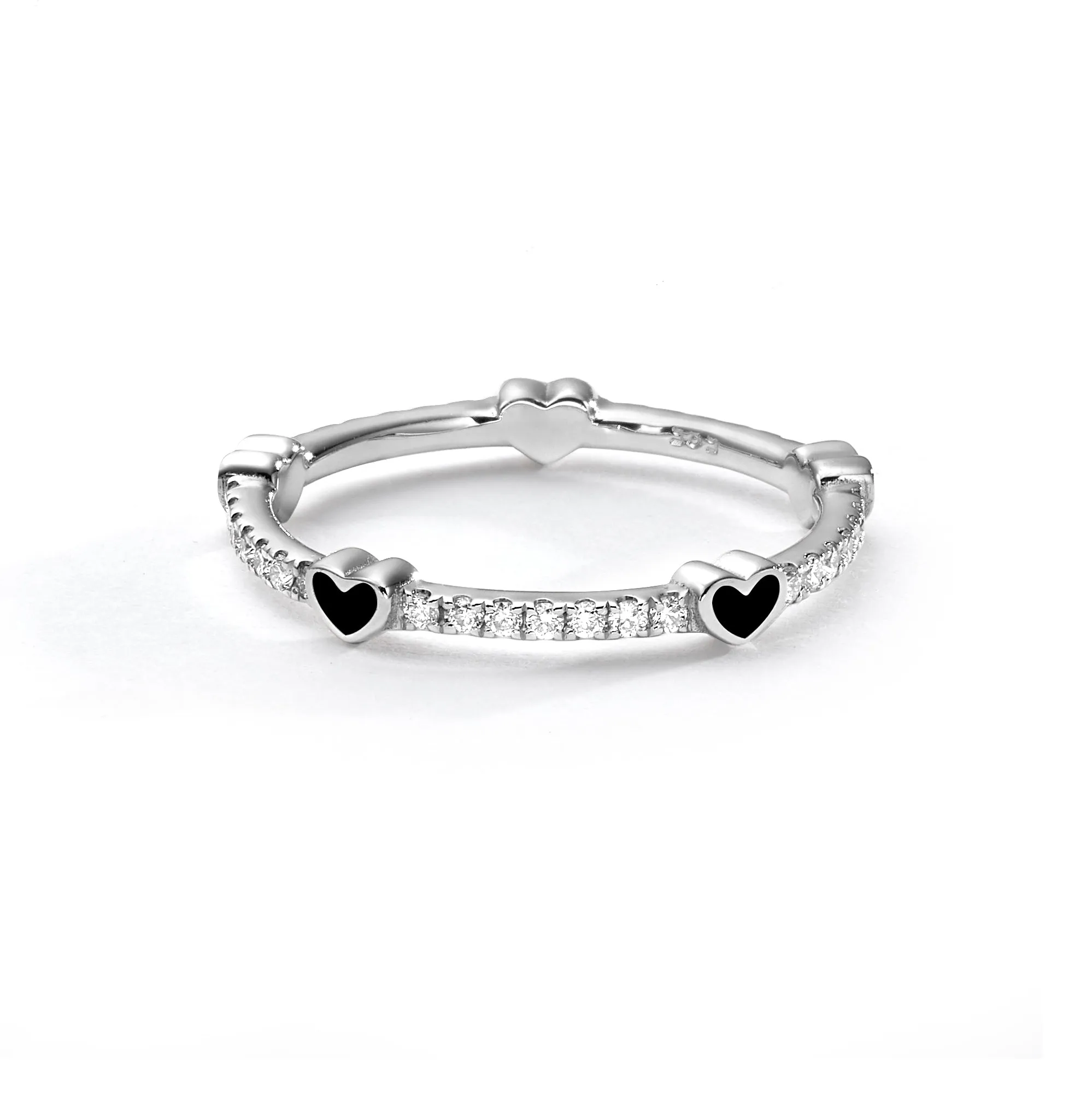 5 Hearts Classic Diamonds Ring- black