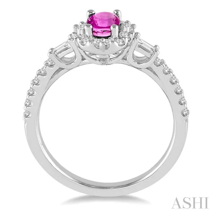 6x4 MM Oval Shape Pink Sapphire and 3/8 Ctw Diamond Precious Ring in 14K White Gold