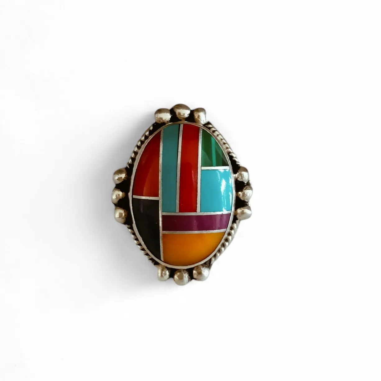 925 Sterling Silver and  Multicolour Oval Ring