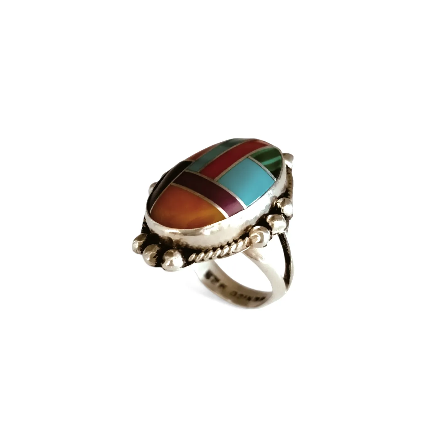 925 Sterling Silver and  Multicolour Oval Ring