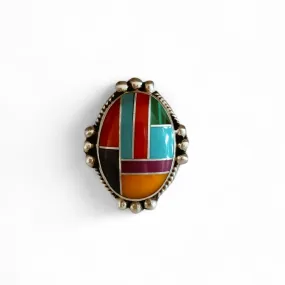 925 Sterling Silver and  Multicolour Oval Ring