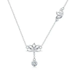 925 Sterling Silver Elegant Lotus Pendant Necklaces Cubic Zircon Flower Necklace for Women Fine Jewelry