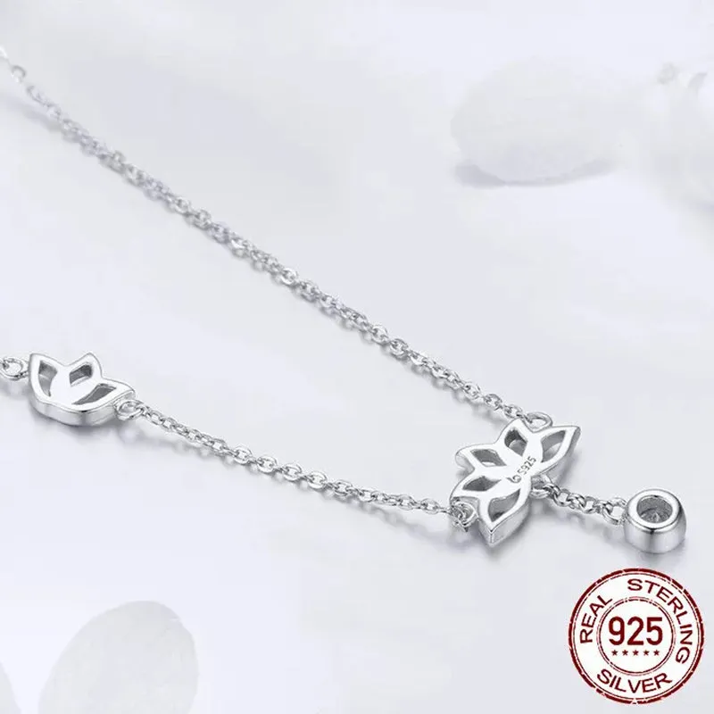 925 Sterling Silver Elegant Lotus Pendant Necklaces Cubic Zircon Flower Necklace for Women Fine Jewelry