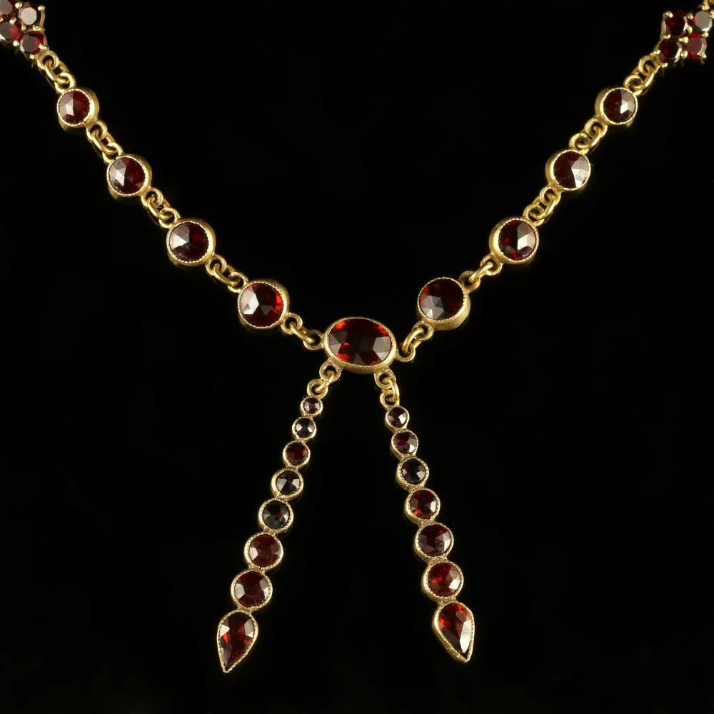 Antique Victorian Garnet Necklace Circa 1880 Bohemian Garnets