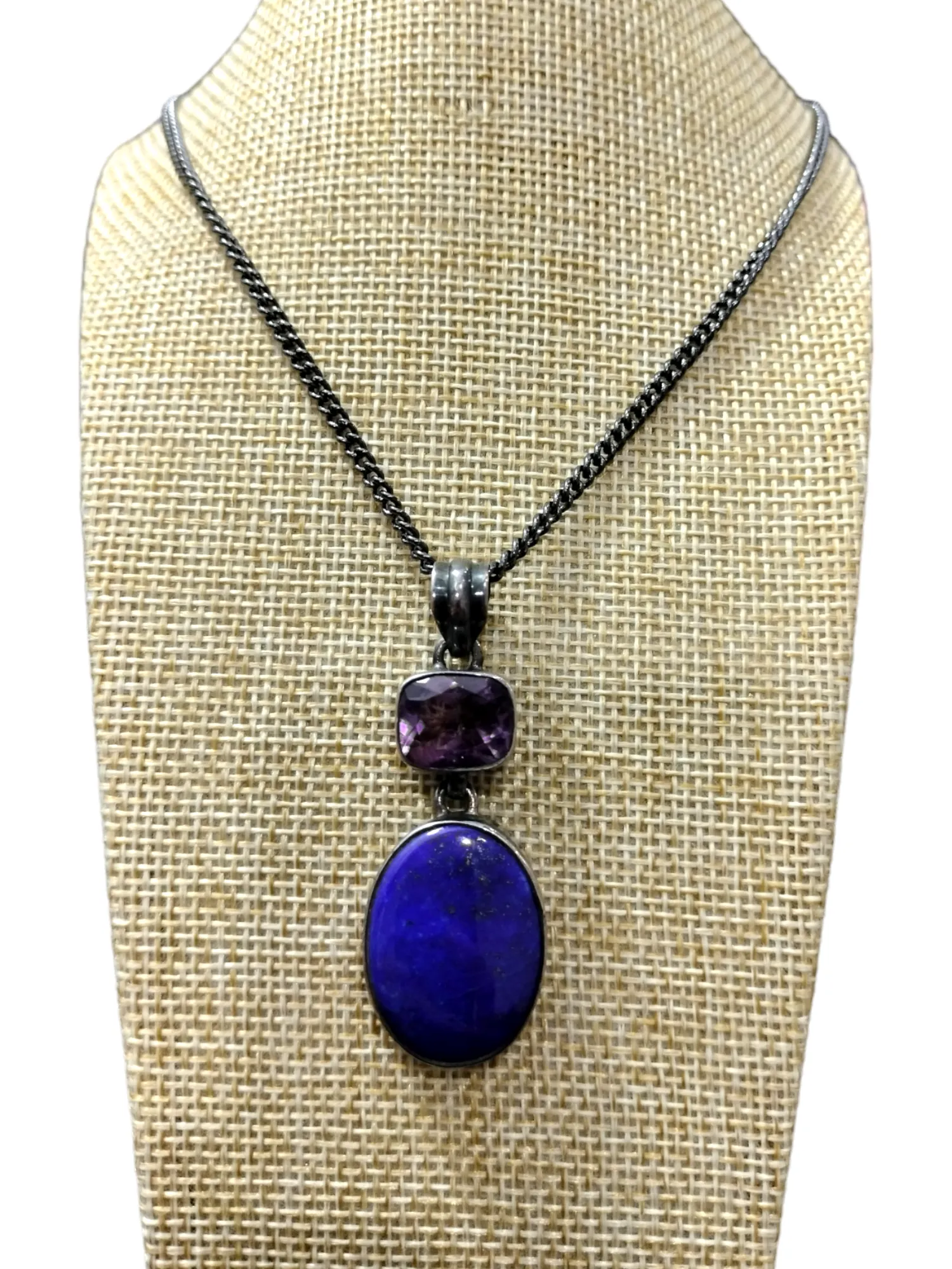 Artisan Crafted Sterling Silver Necklace - Blue Lapis & Amethyst