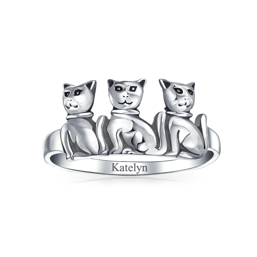 BFF Friendship Kitten Cat Band Sterling Silver Ring for Best Friends