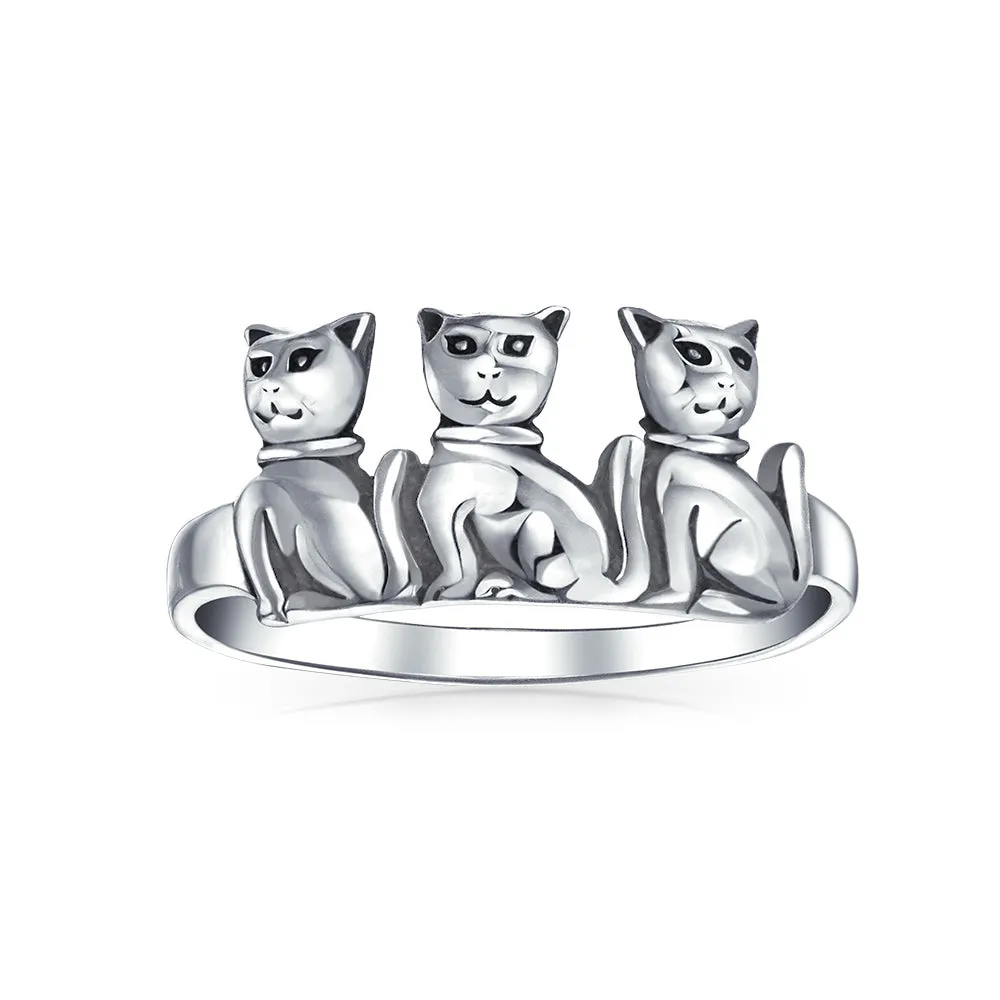 BFF Friendship Kitten Cat Band Sterling Silver Ring for Best Friends