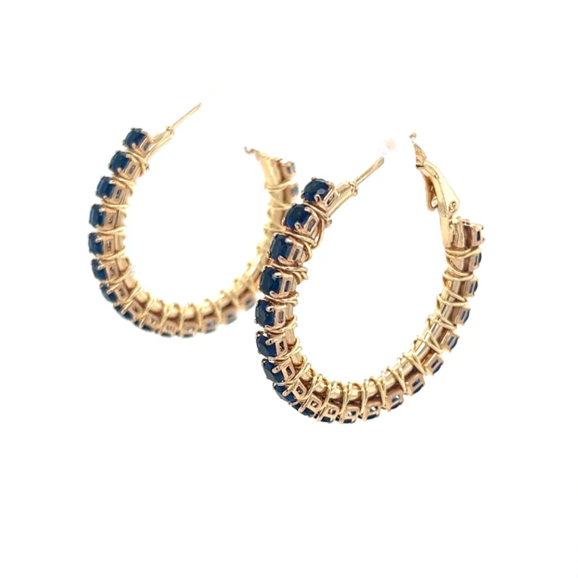 Blue Rhinestone Gold Hoop Earrings Small