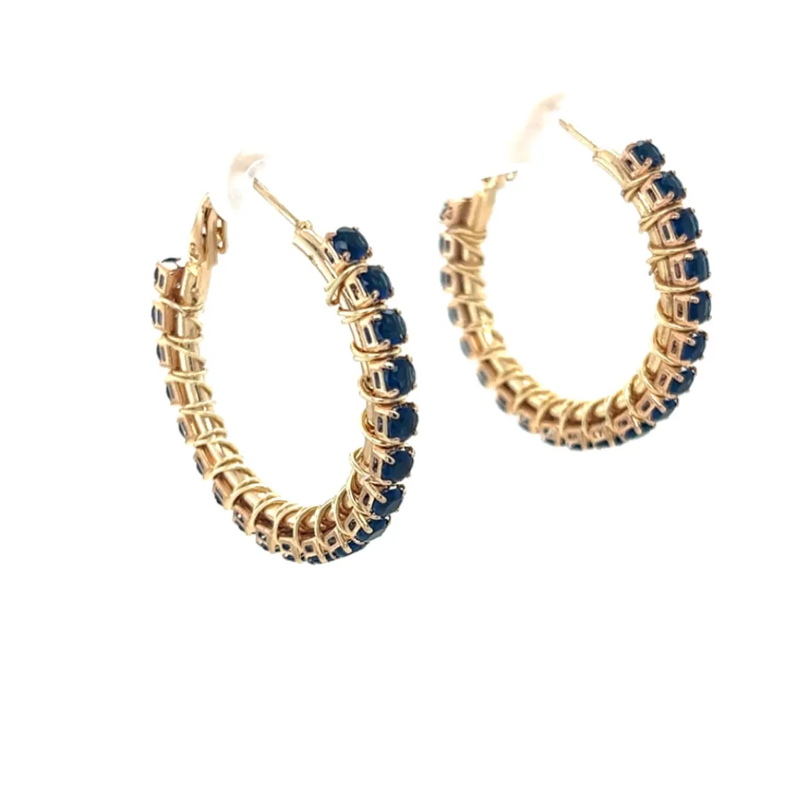 Blue Rhinestone Gold Hoop Earrings Small