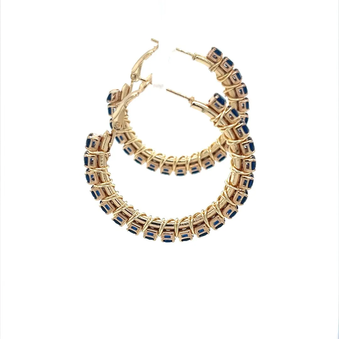 Blue Rhinestone Gold Hoop Earrings Small