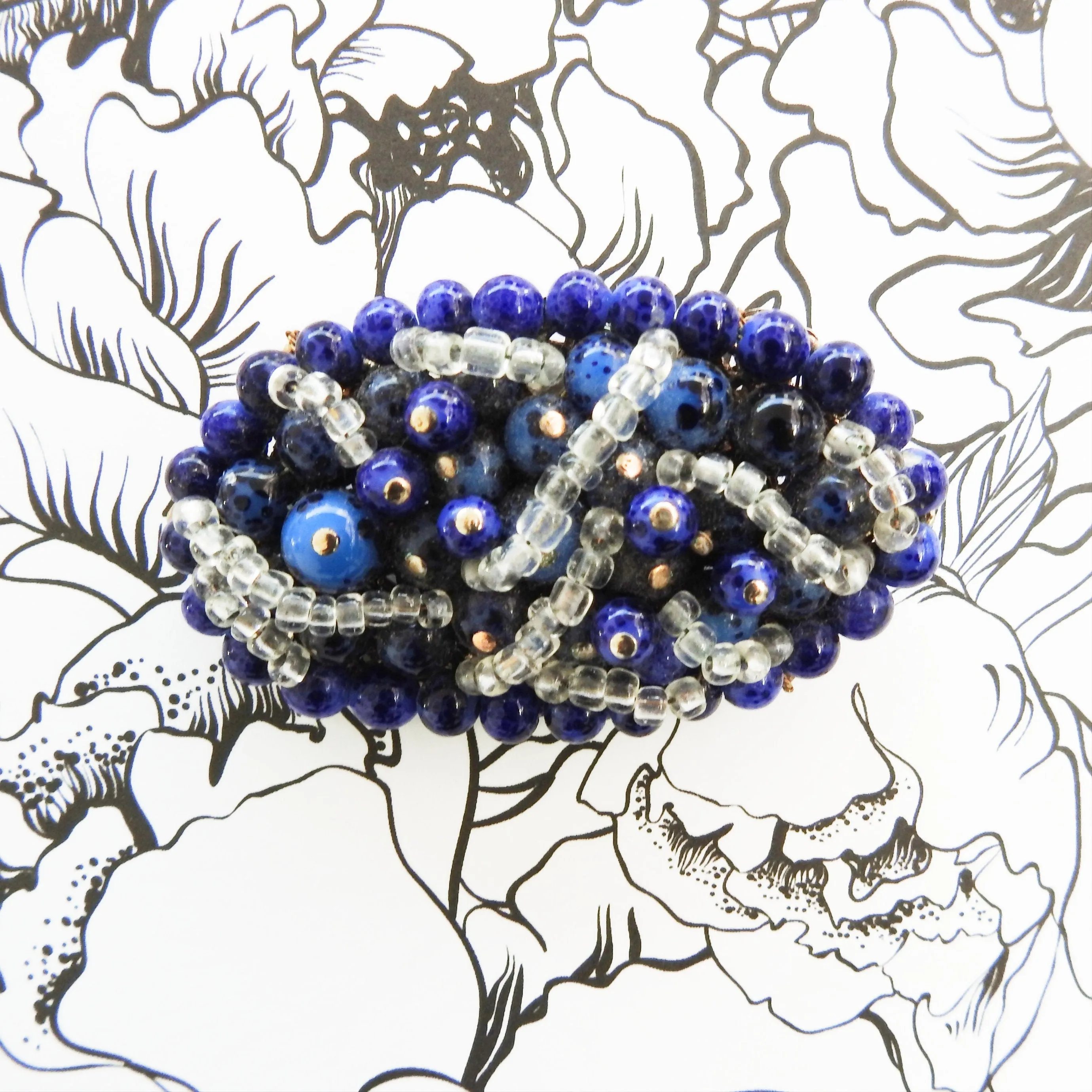 Blue vintage beaded brooch