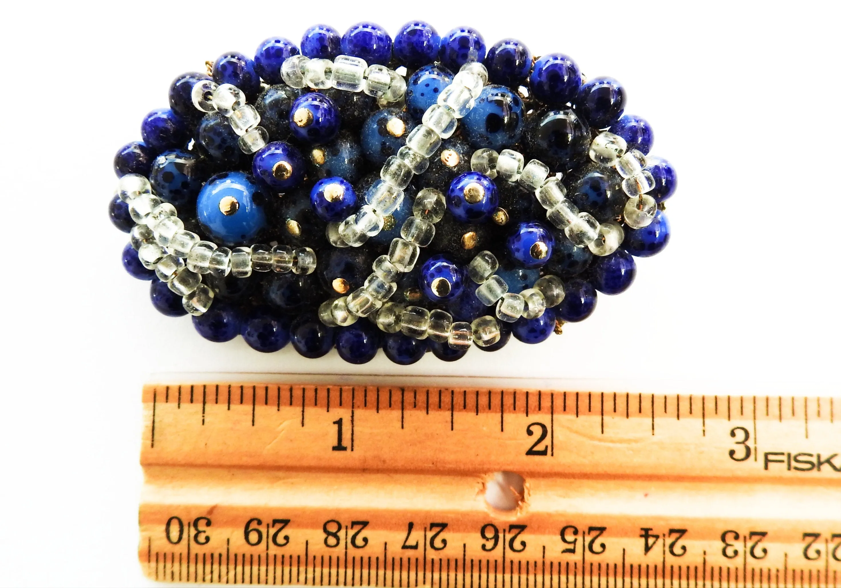 Blue vintage beaded brooch