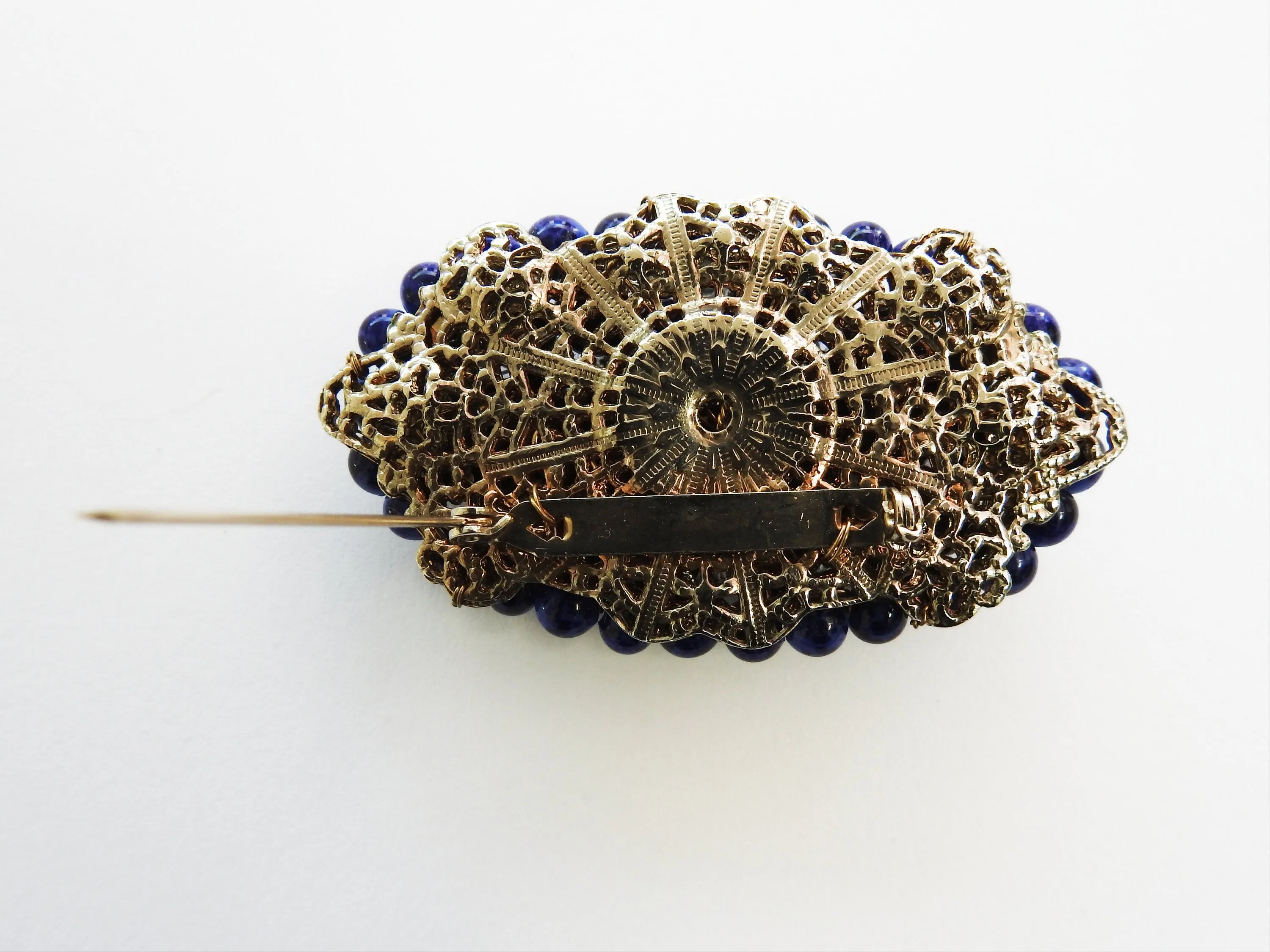 Blue vintage beaded brooch