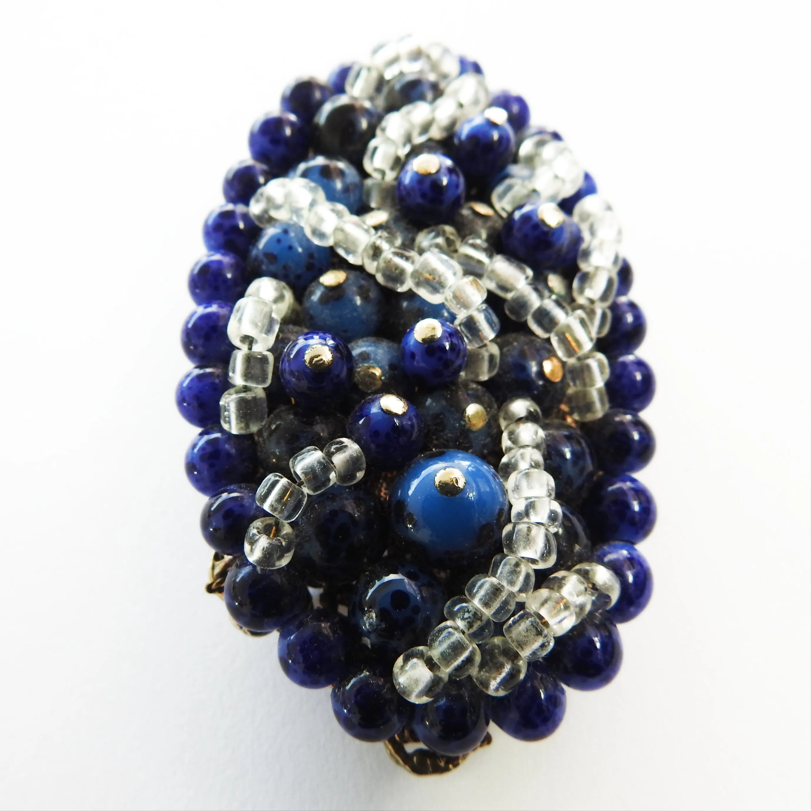 Blue vintage beaded brooch