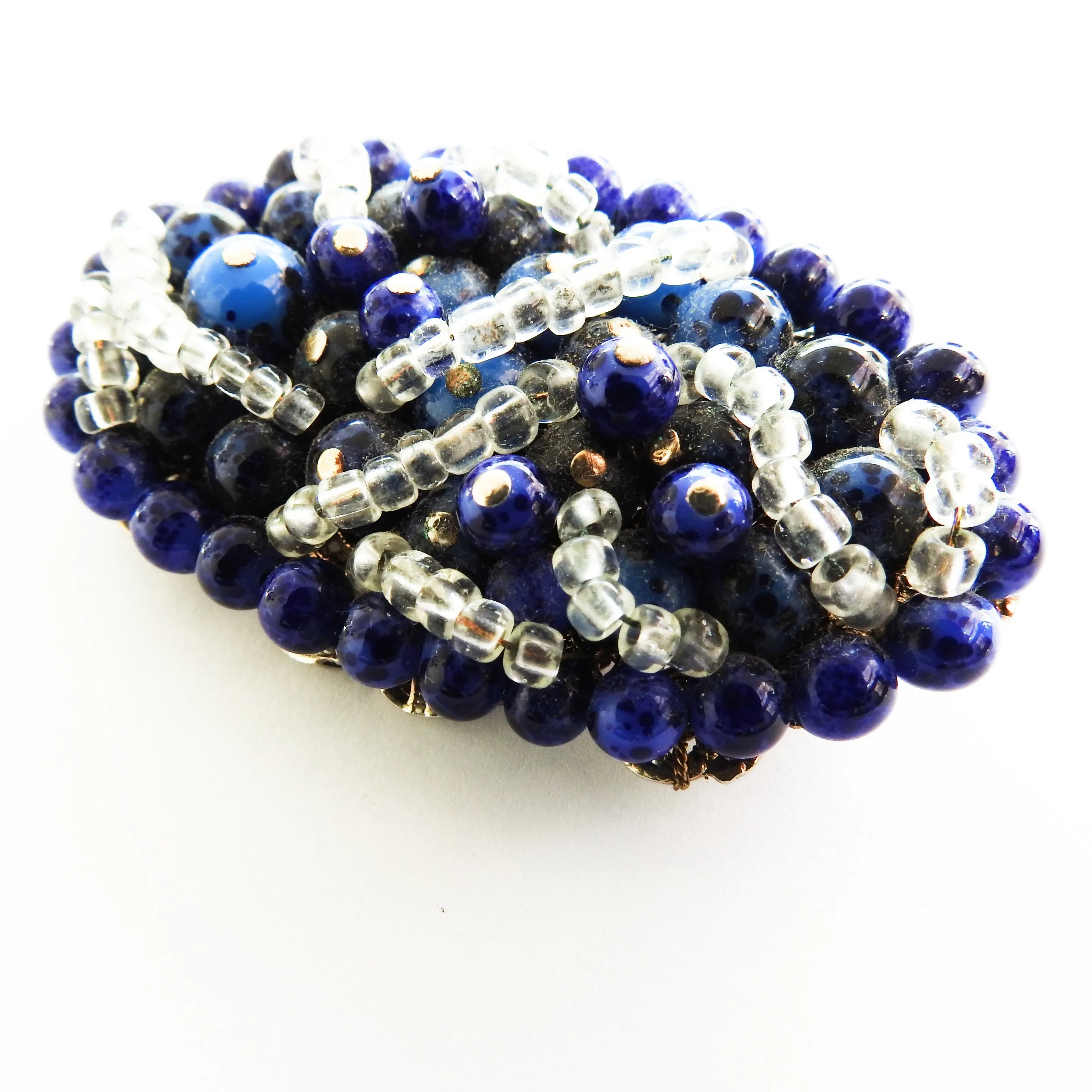 Blue vintage beaded brooch