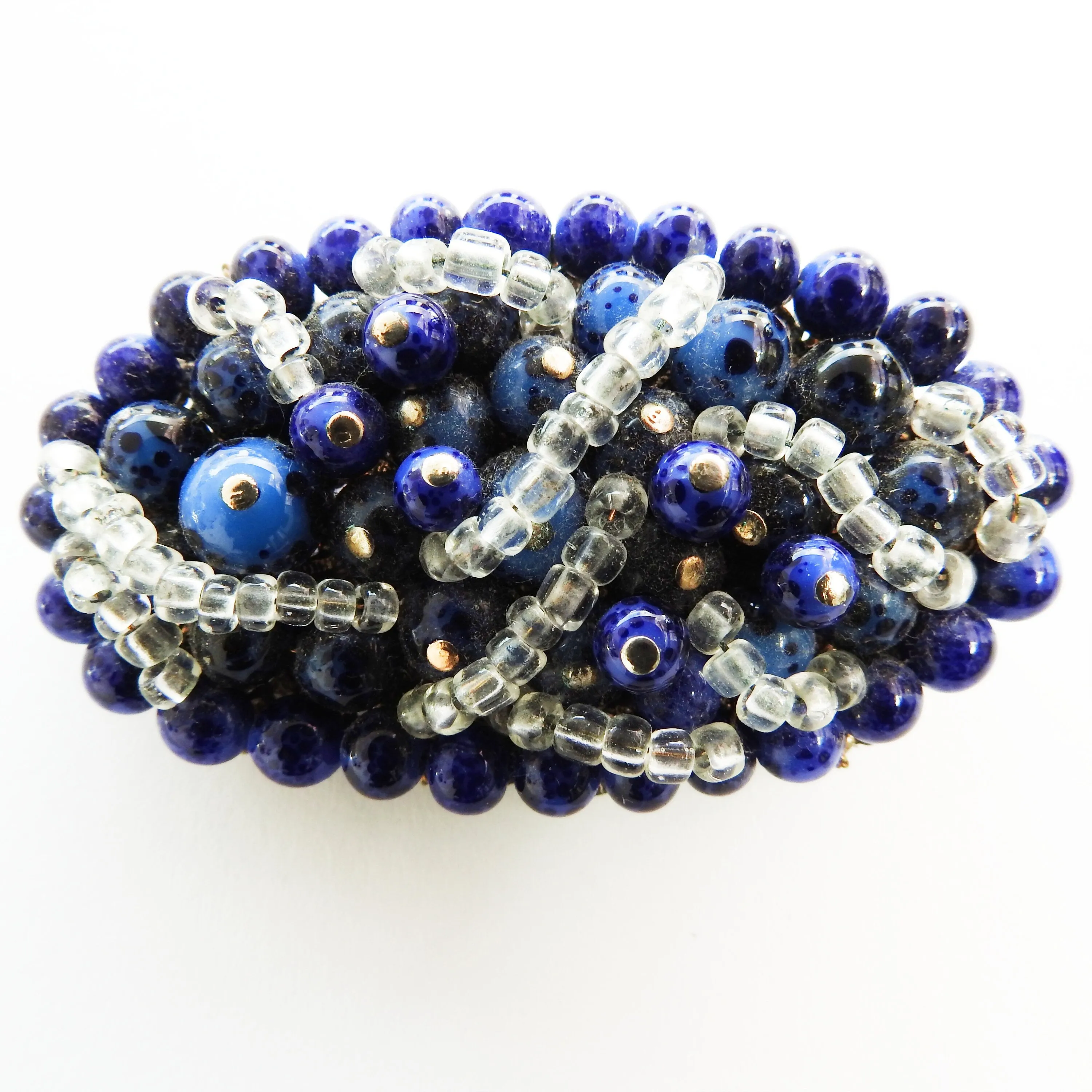 Blue vintage beaded brooch