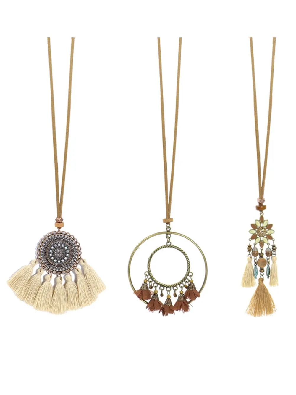 Bohemian Tassel Trio Necklace Set