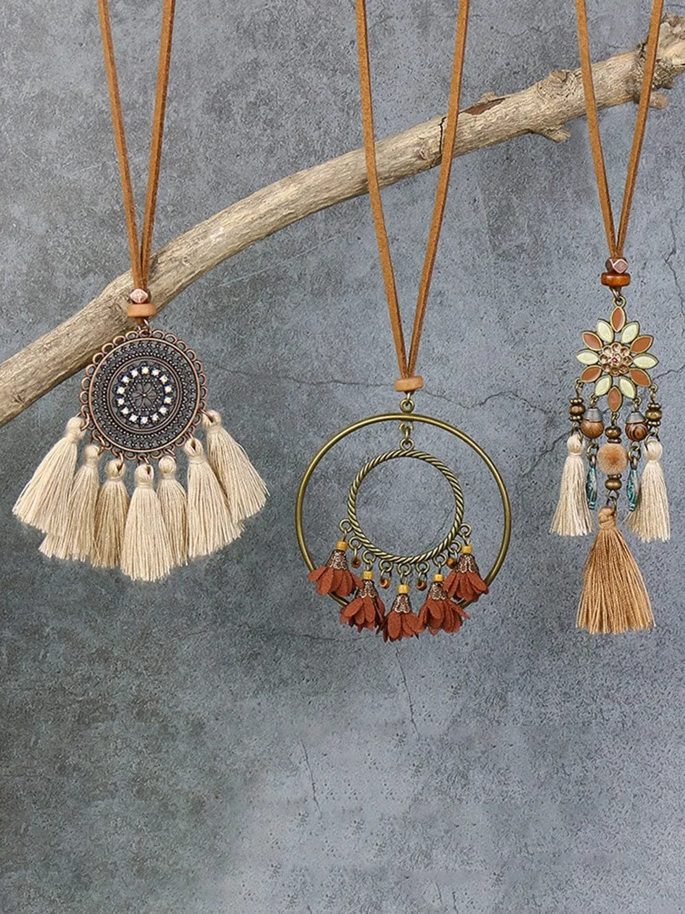 Bohemian Tassel Trio Necklace Set