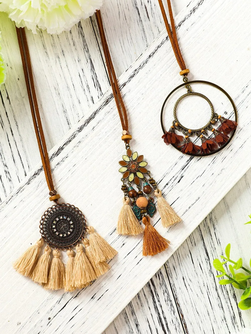 Bohemian Tassel Trio Necklace Set