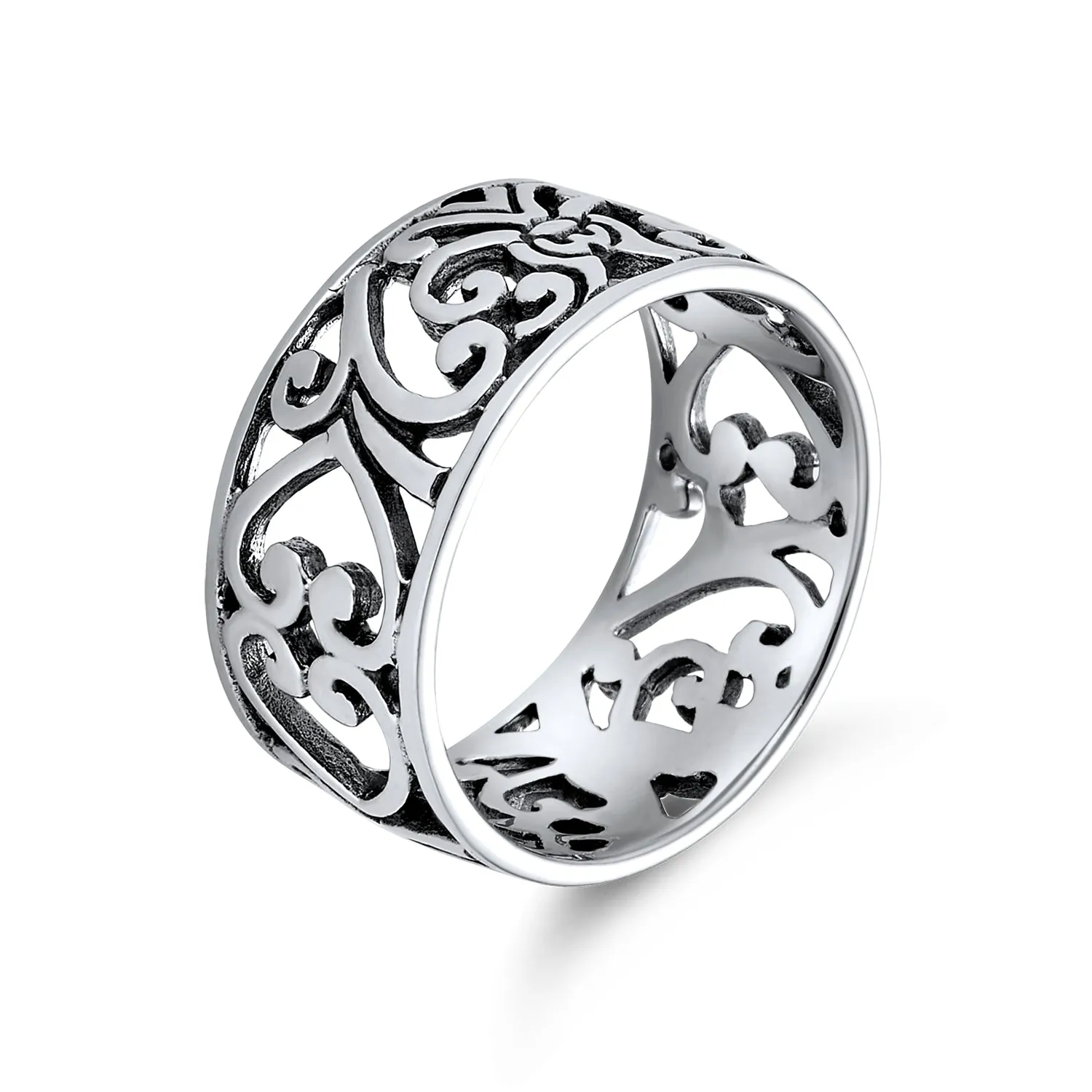 Boho Fashion Sterling Silver Ring with Open Swirl Filigree Design