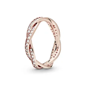 Braided 14k Rose Gold-plated ring with clear cubic zirconia