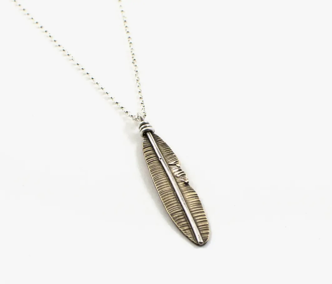 Brass Feather Necklace 18 in