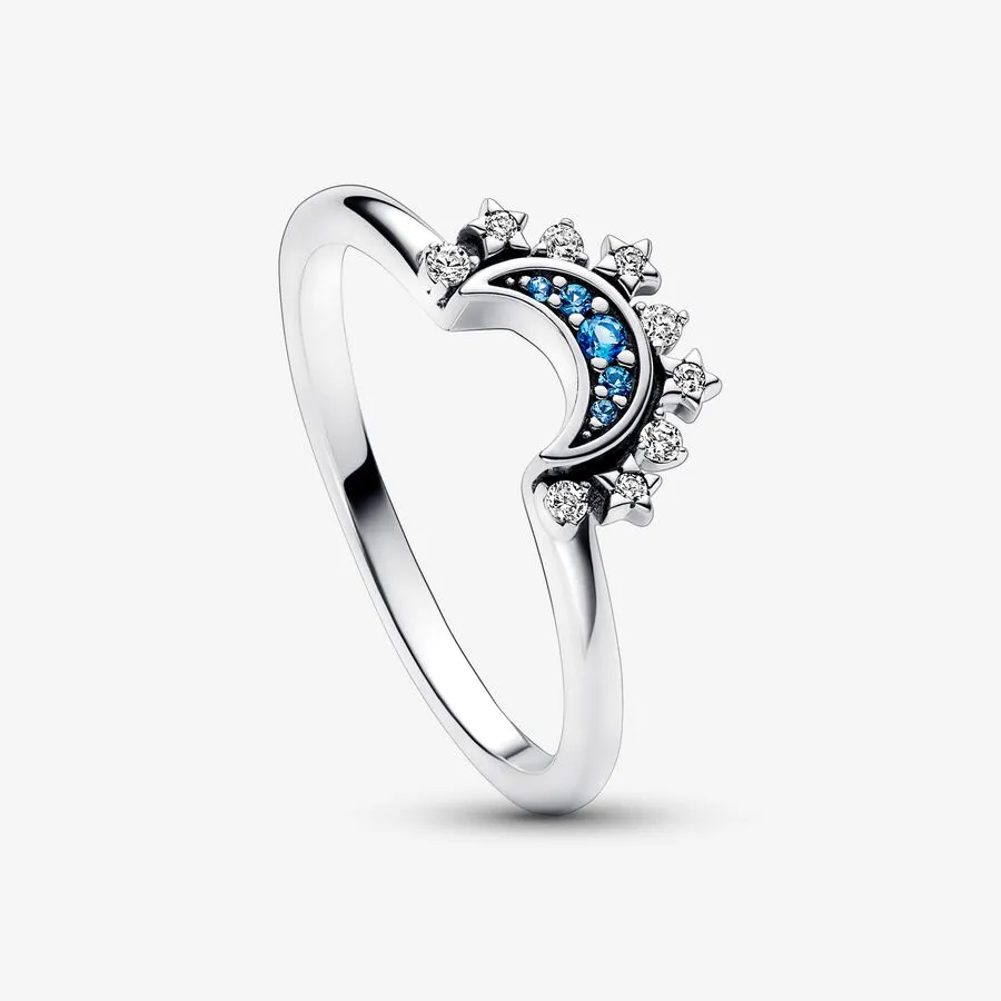 Celestial Blue Sparkling Moon Ring