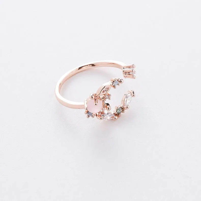 Charming Pink Opal Moon Phase Ring