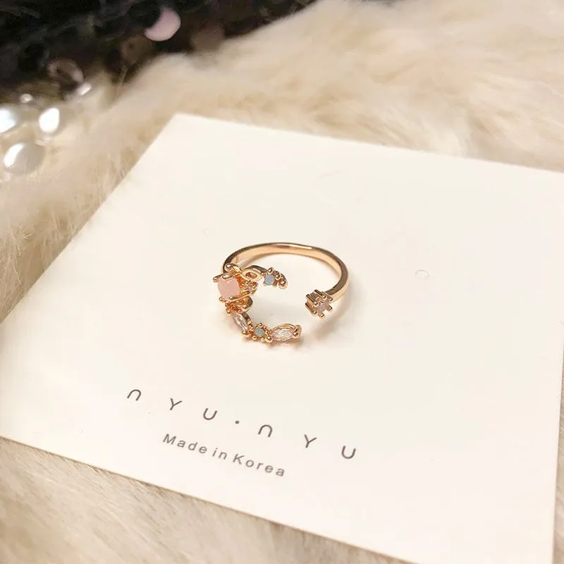 Charming Pink Opal Moon Phase Ring