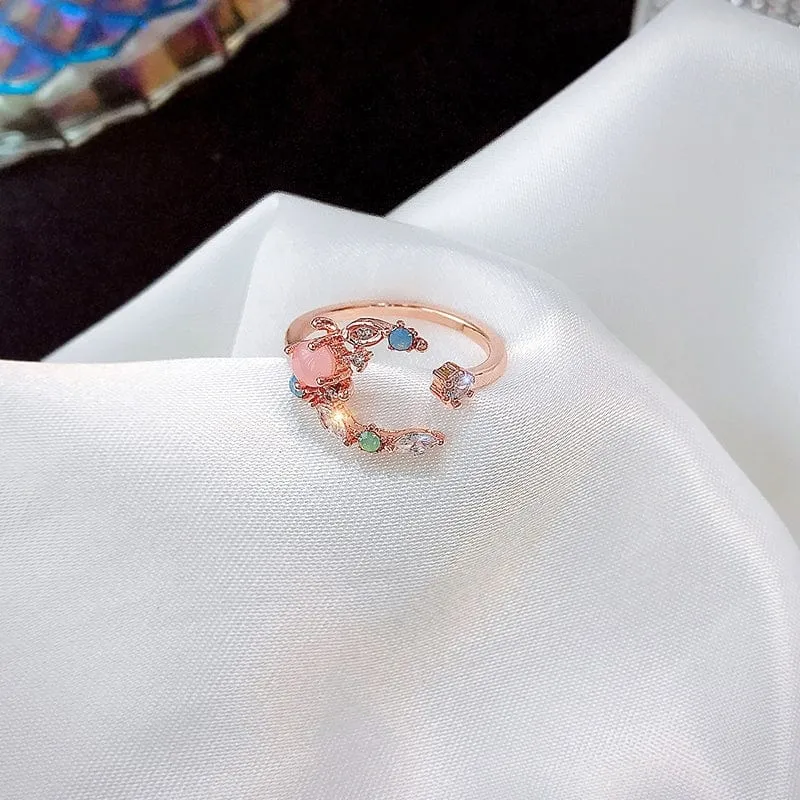 Charming Pink Opal Moon Phase Ring