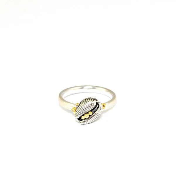 Cowrie Ring, Oxidised Silver (with 18ct Gold grains)