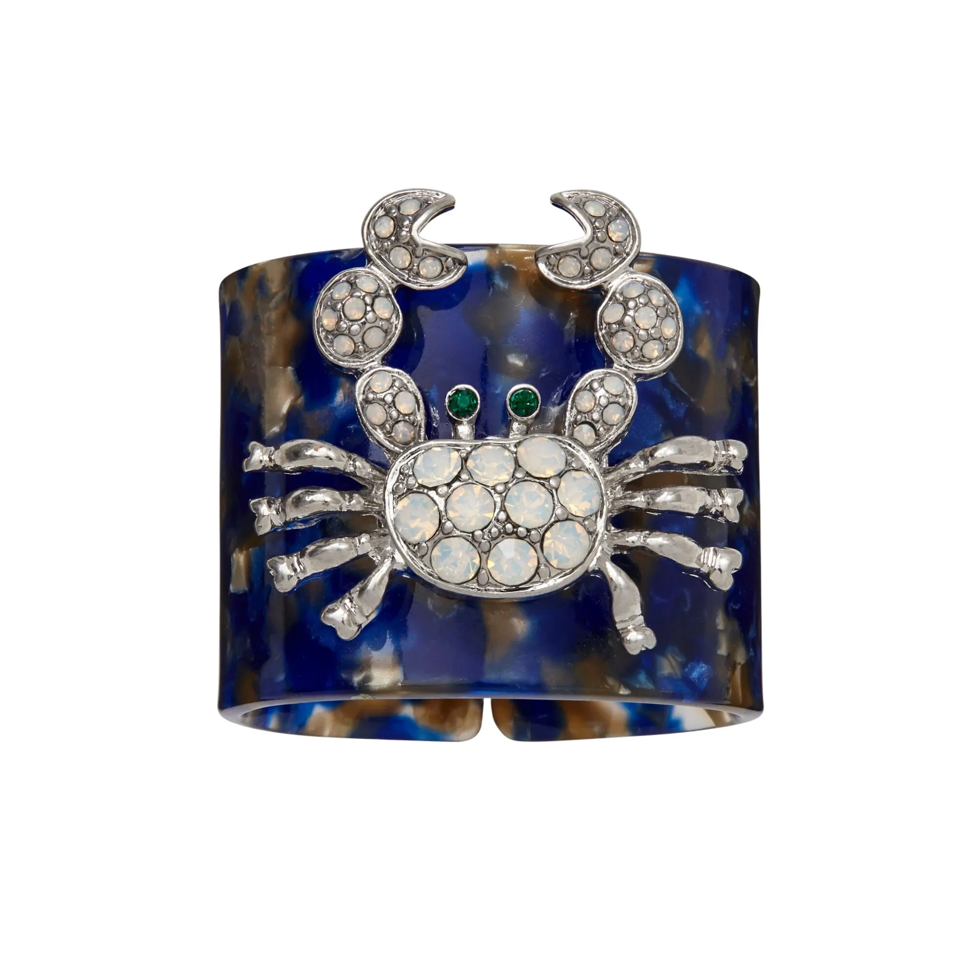 Crab Blue Tortoiseshell Resin Napkin Rings, Set Of Four