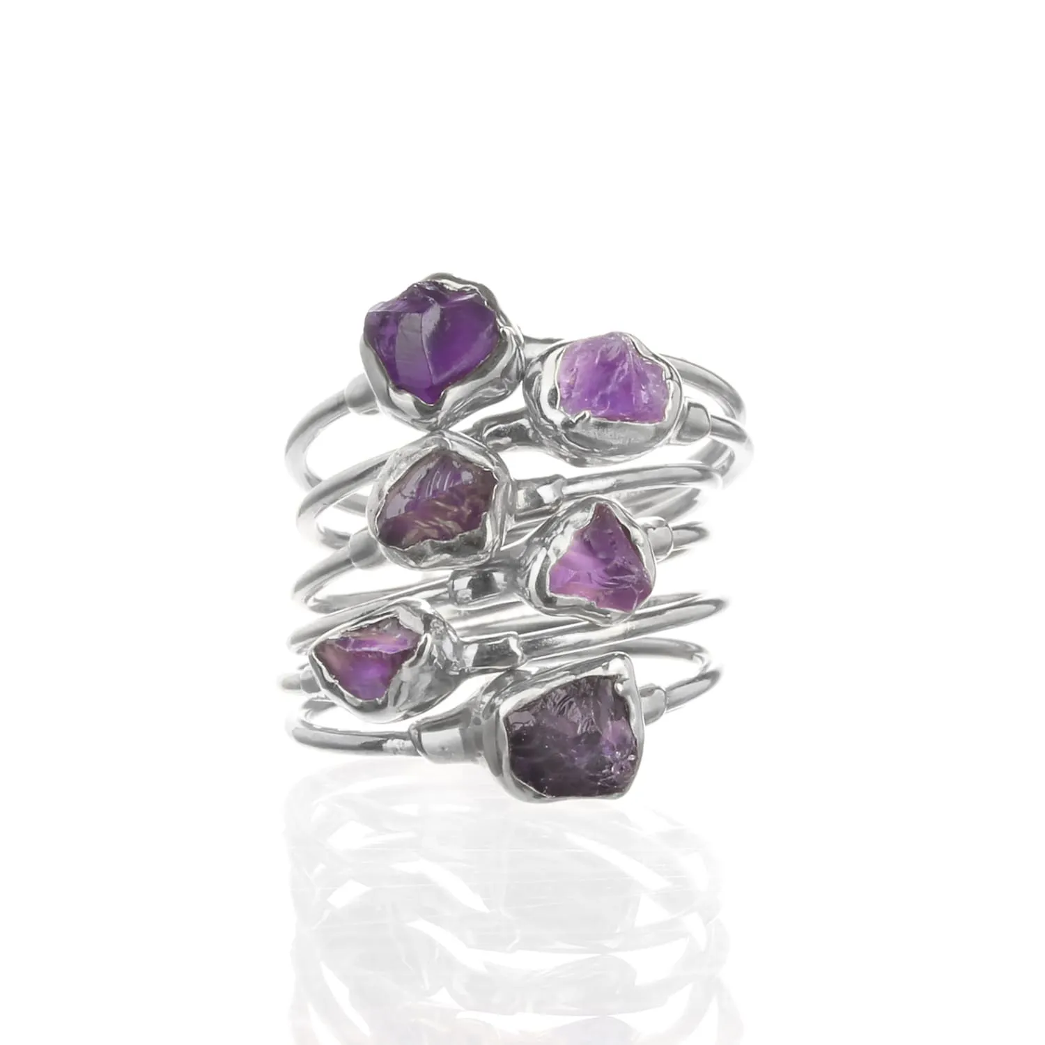 Dainty Raw Amethyst Ring in Silver