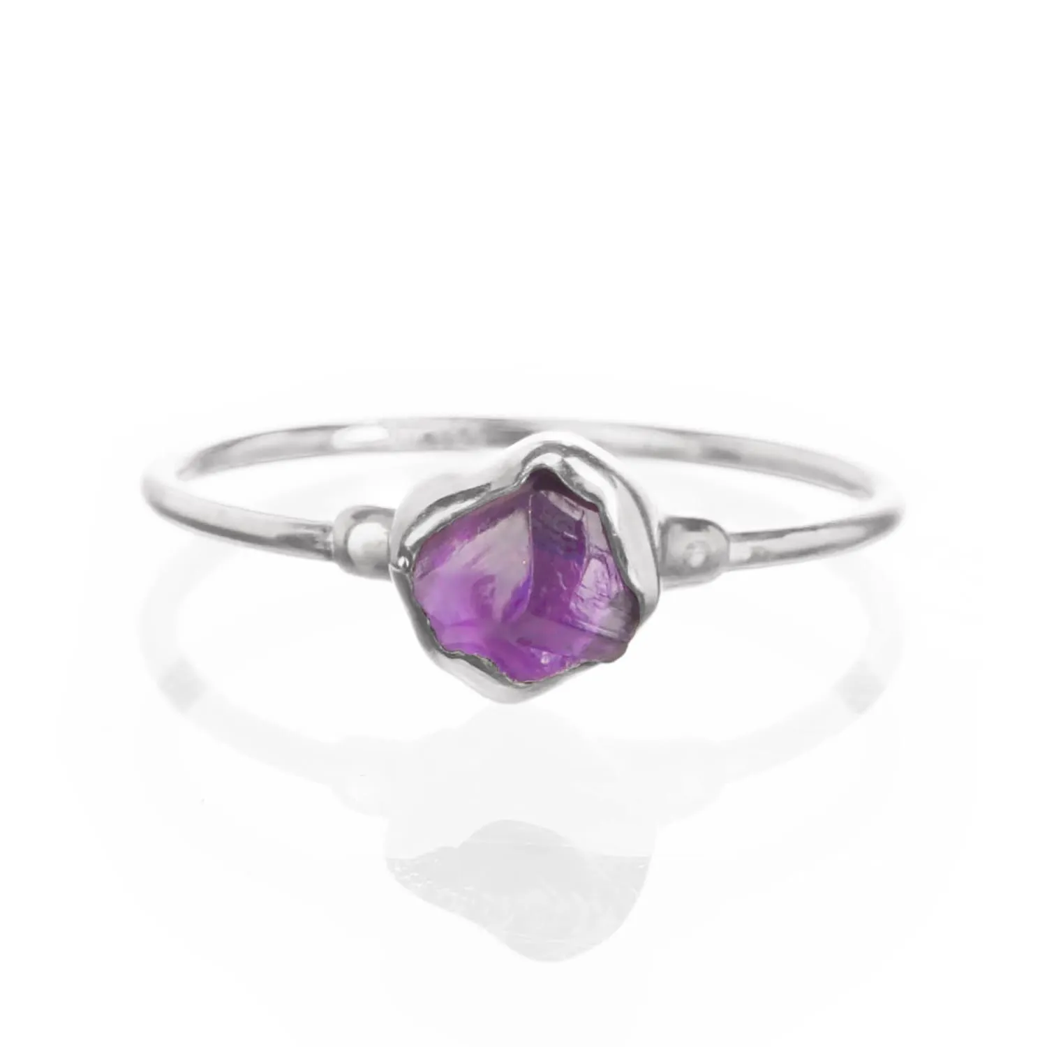 Dainty Raw Amethyst Ring in Silver