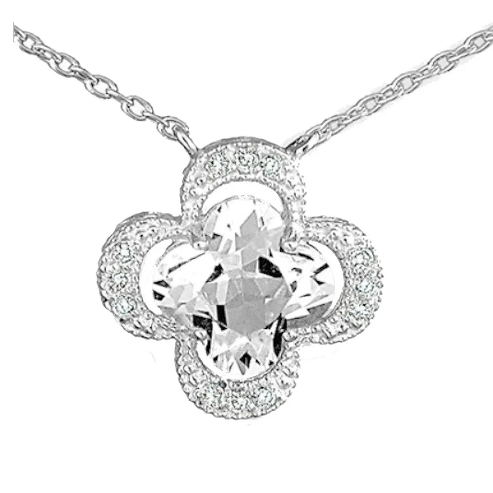 Diamond 14k Pendant with White Topaz