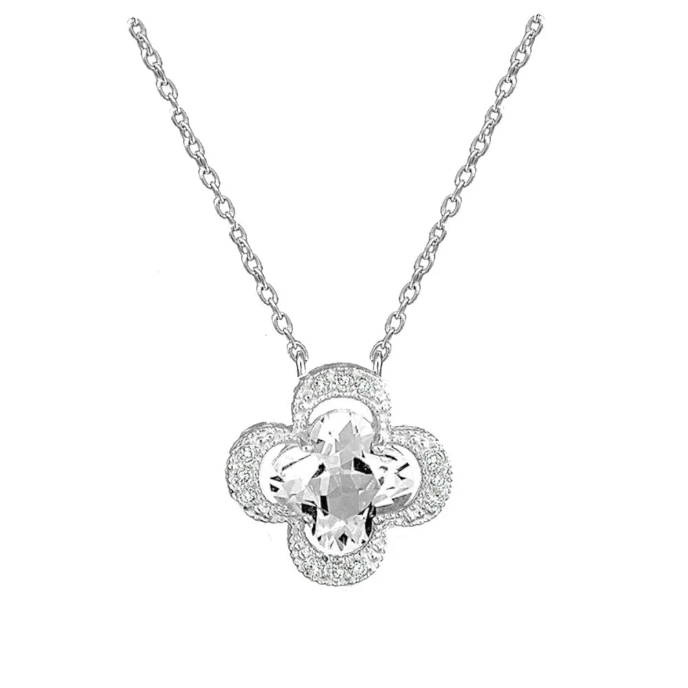 Diamond 14k Pendant with White Topaz